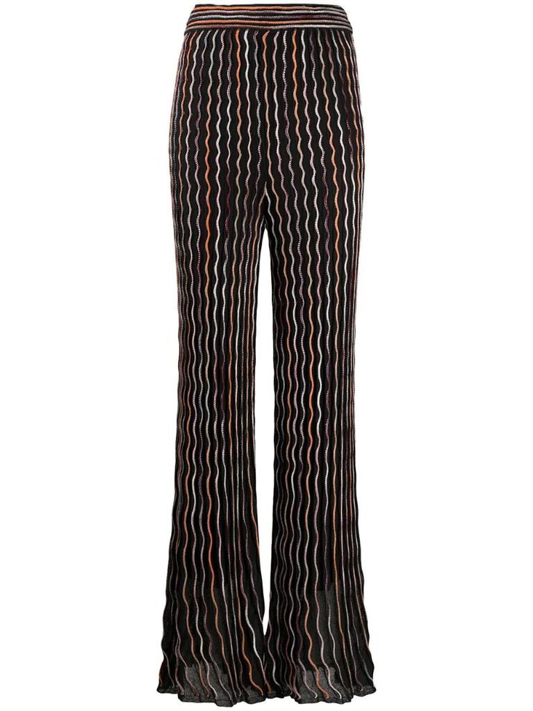 wave-pattern flared trousers