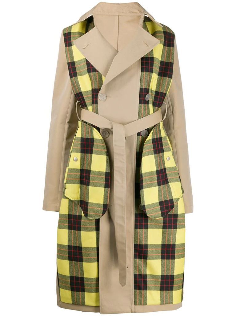 checked panels trench coat