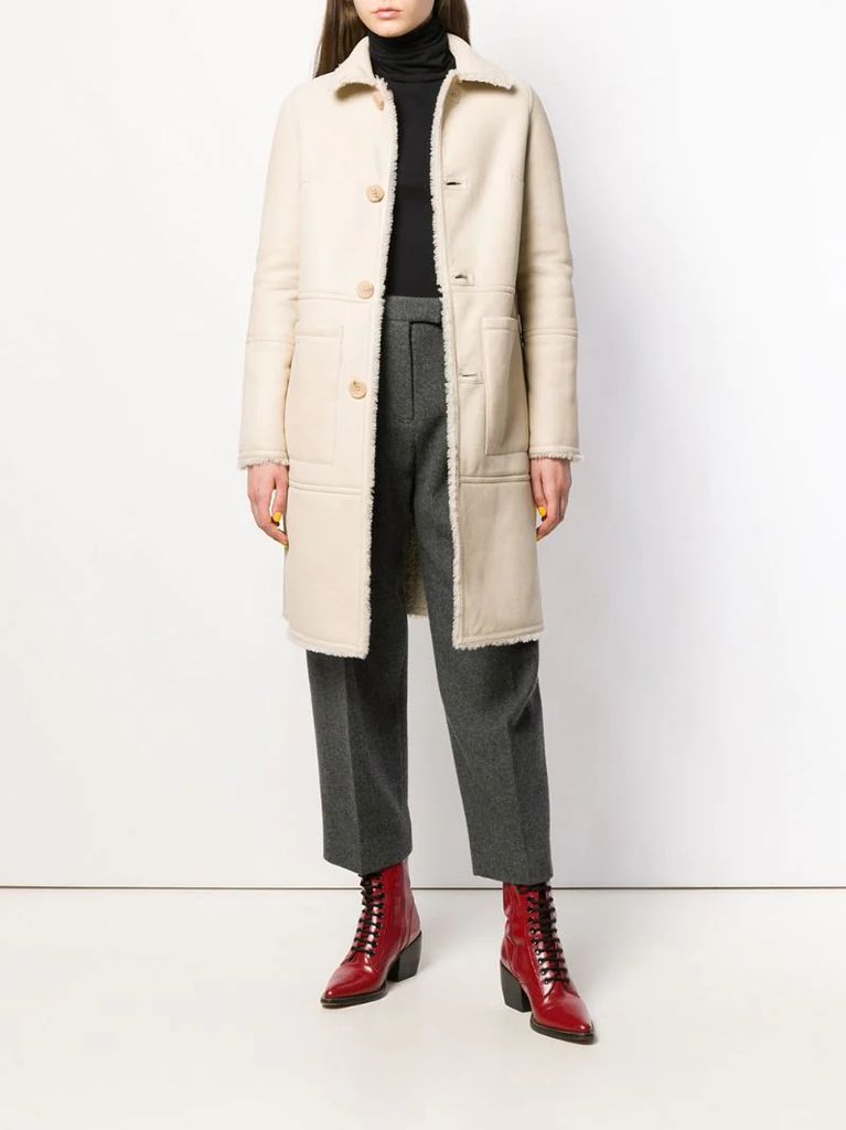 shearling button up coat