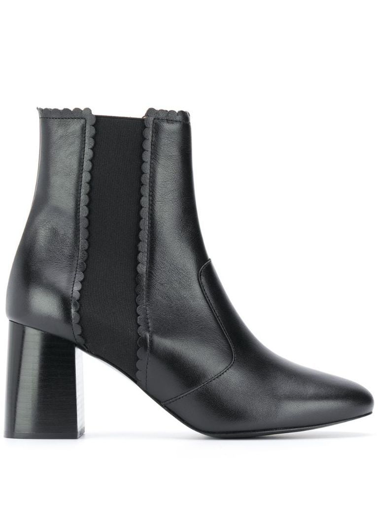 scallop-edge ankle boots