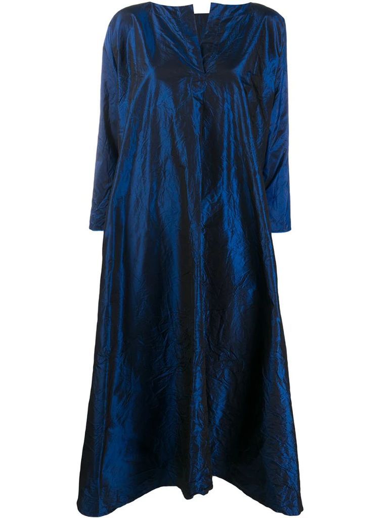 metallic silk smock dress