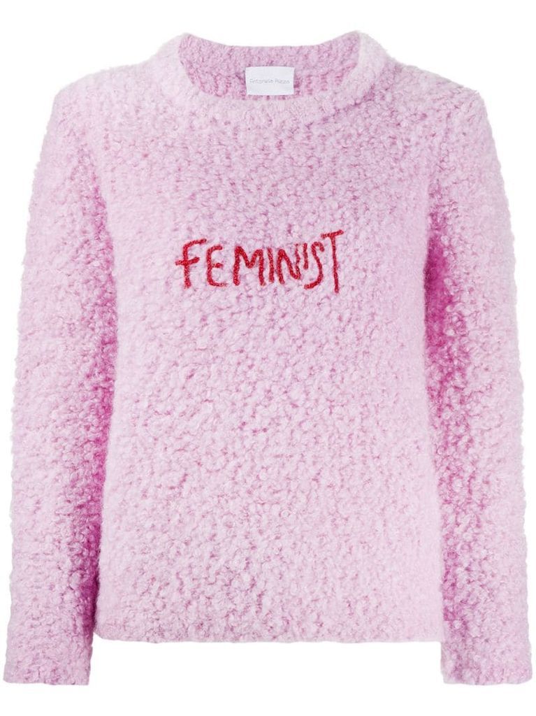 Feminist embroidery textured jumper