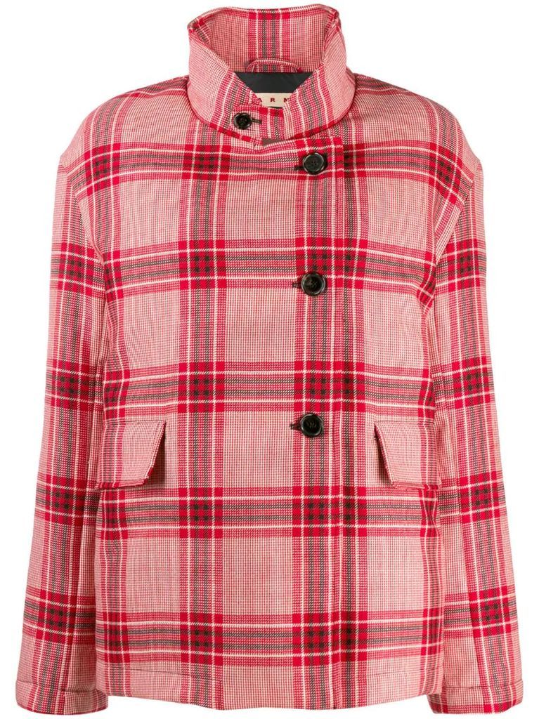 checked single-breasted coat