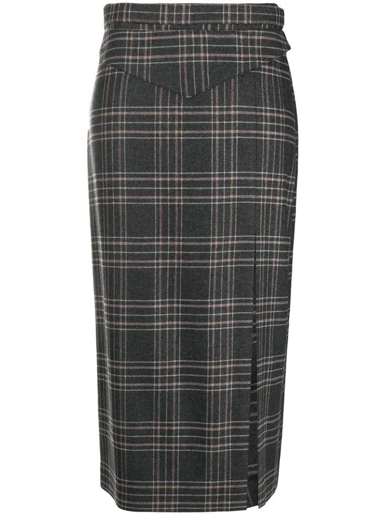 check pattern midi skirt