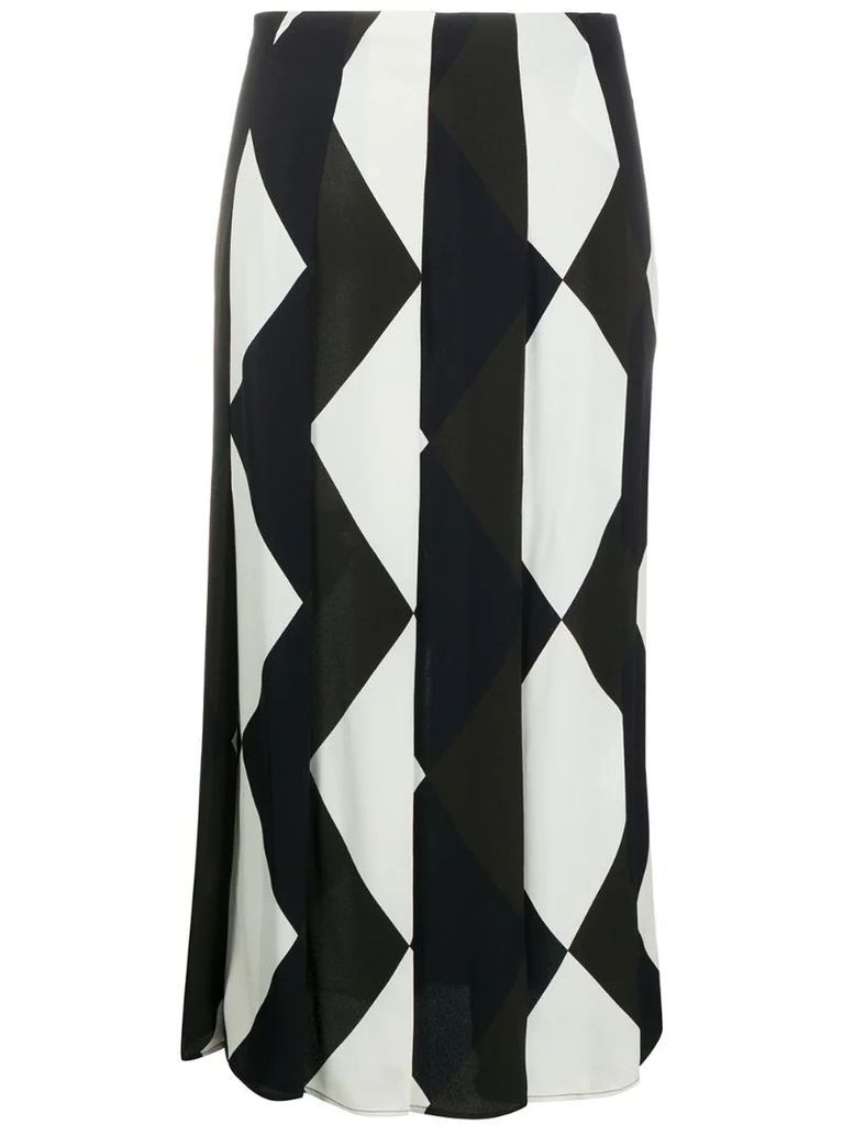 geometric print silk skirt