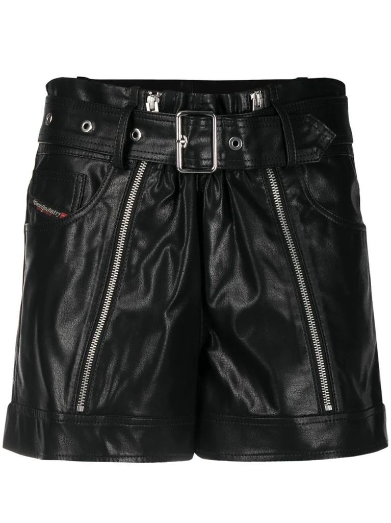 zip-detail belted shorts