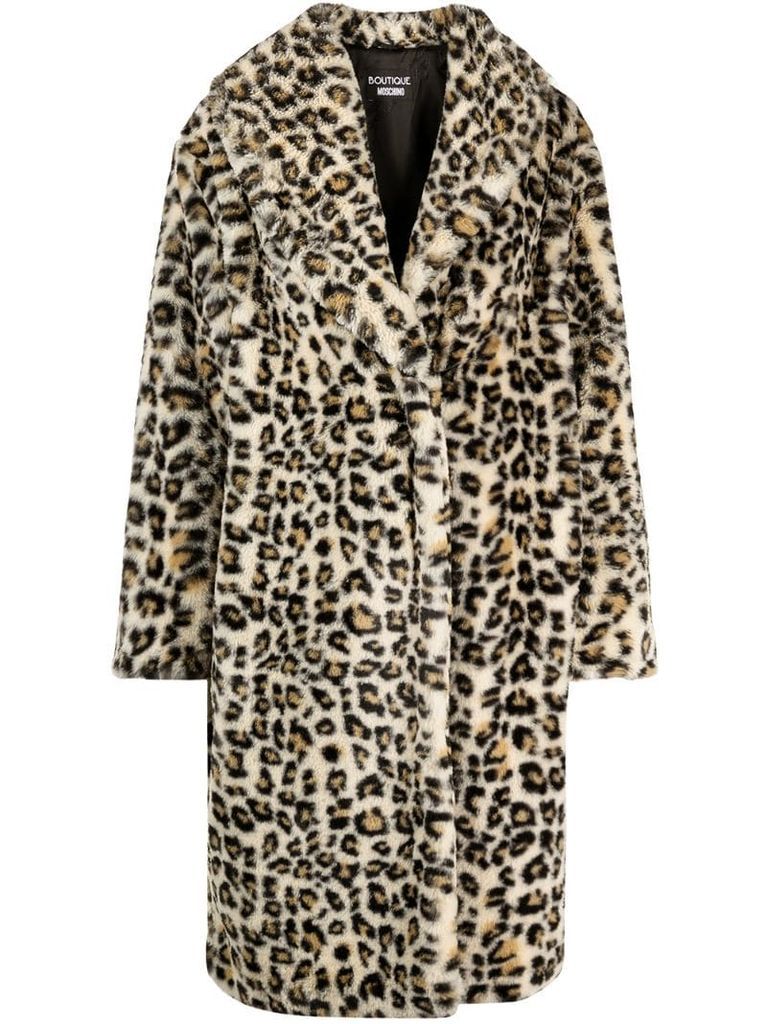 leopard print single-breasted overcoat