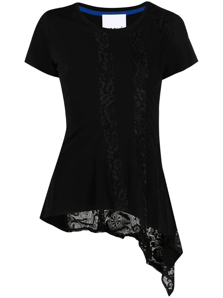 lace-embroidered panel T-shirt