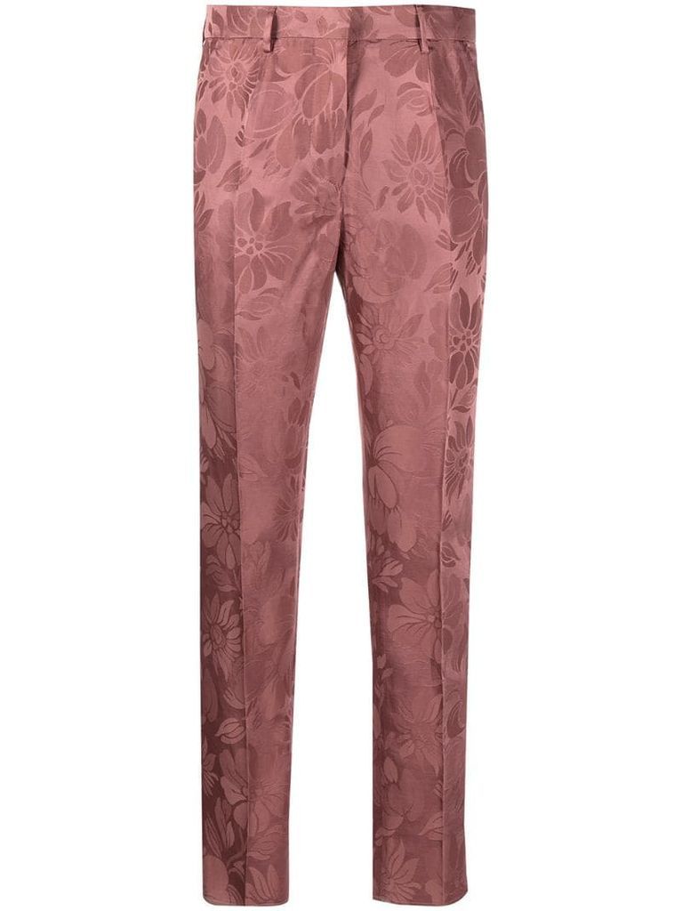 floral jacquard slim-fit trousers