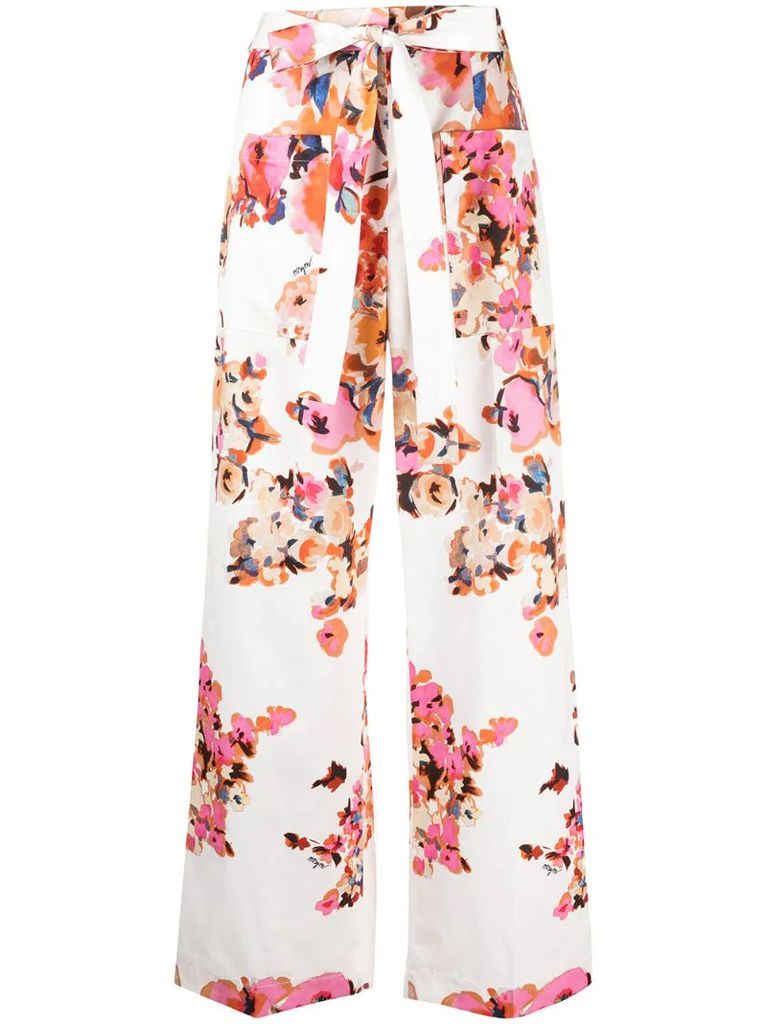 tie-fastening floral-print trousers