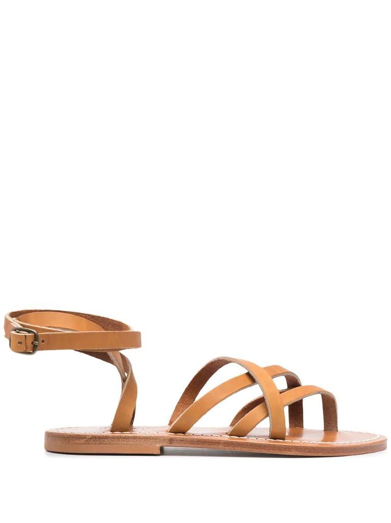 crossover strap leather sandals
