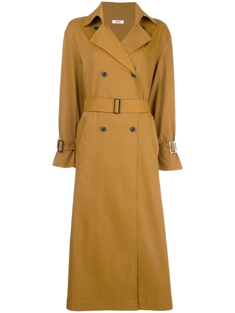pleated back trench coat