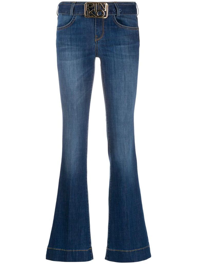 Flare-fit belted jeans