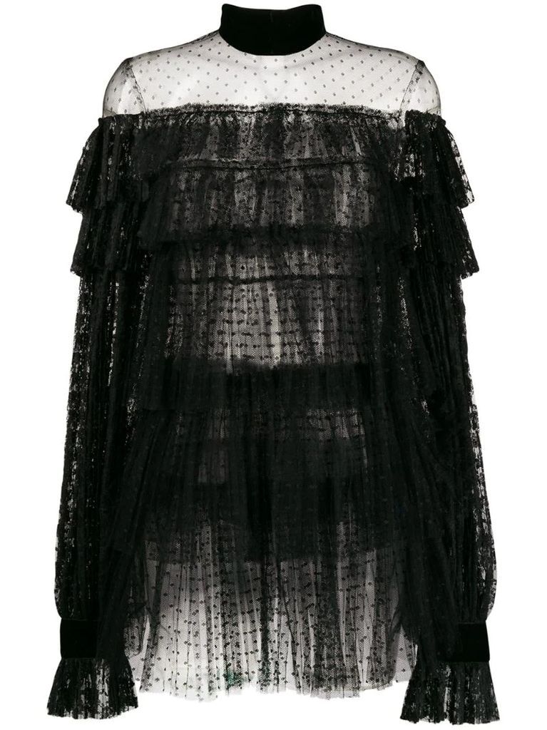 lace ruffled short dress