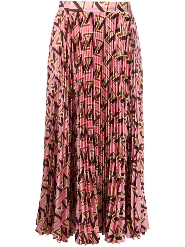 geometric pattern pleated midi skirt