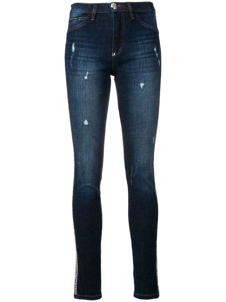 crystal trim skinny jeans