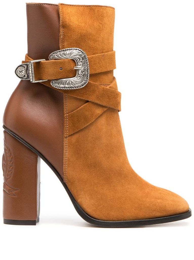 two-tone buckle ankle booties
