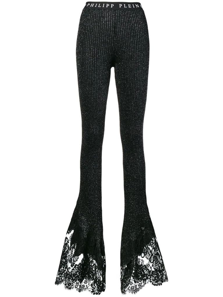 flared ribbed knit trousers