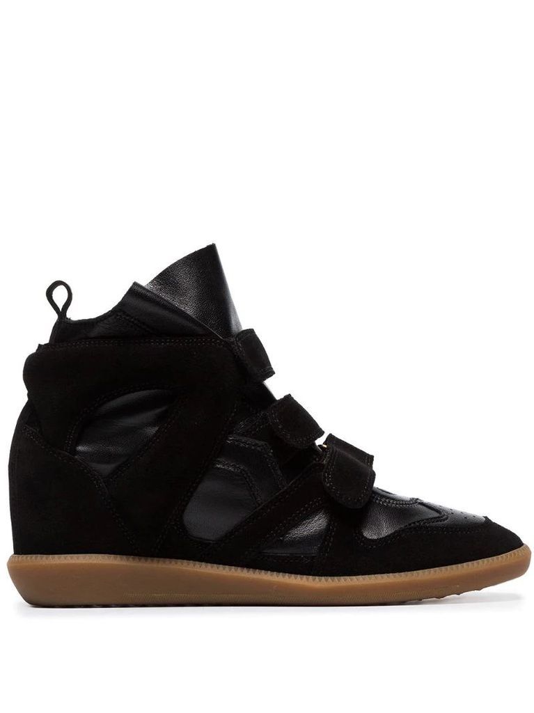 black Buckee suede trim wedge hi-top sneakers