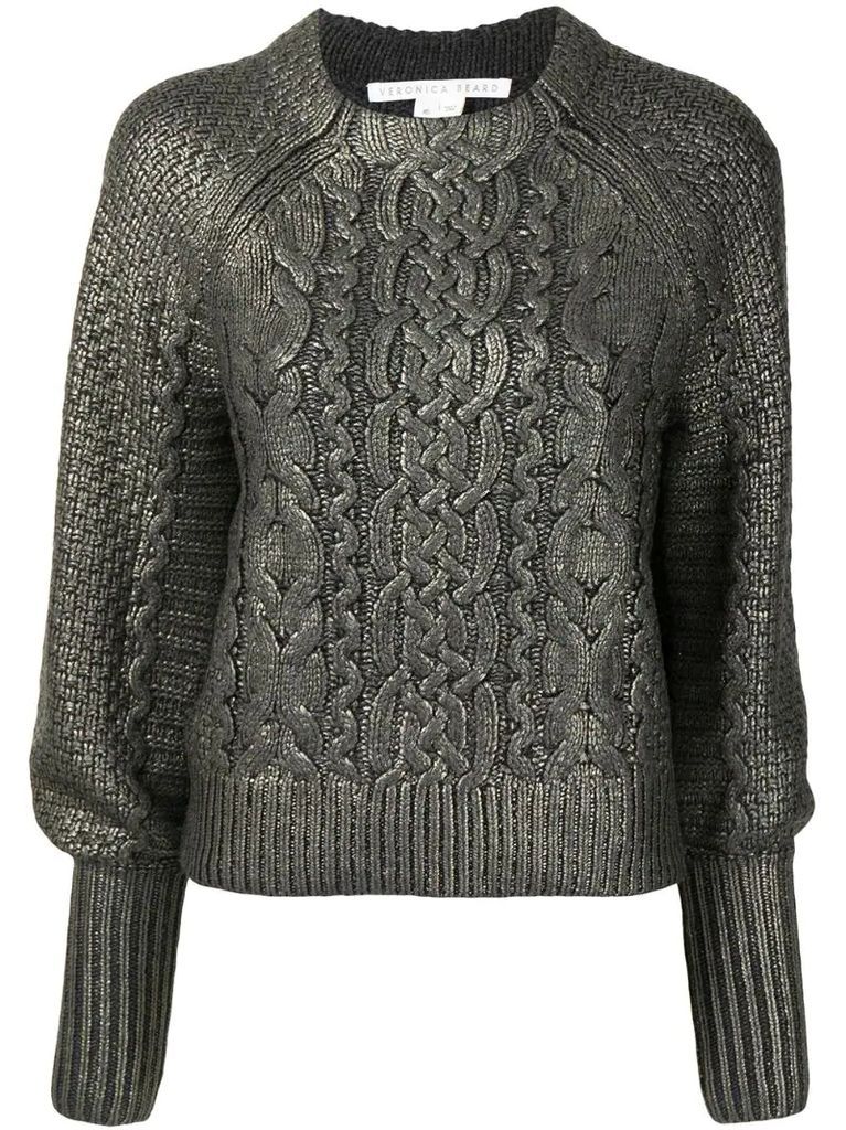 metallic cable knit sweater