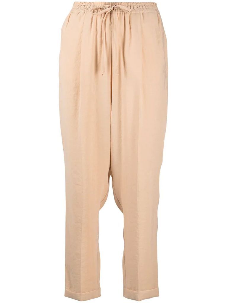 high-rise drawstring tapered trousers