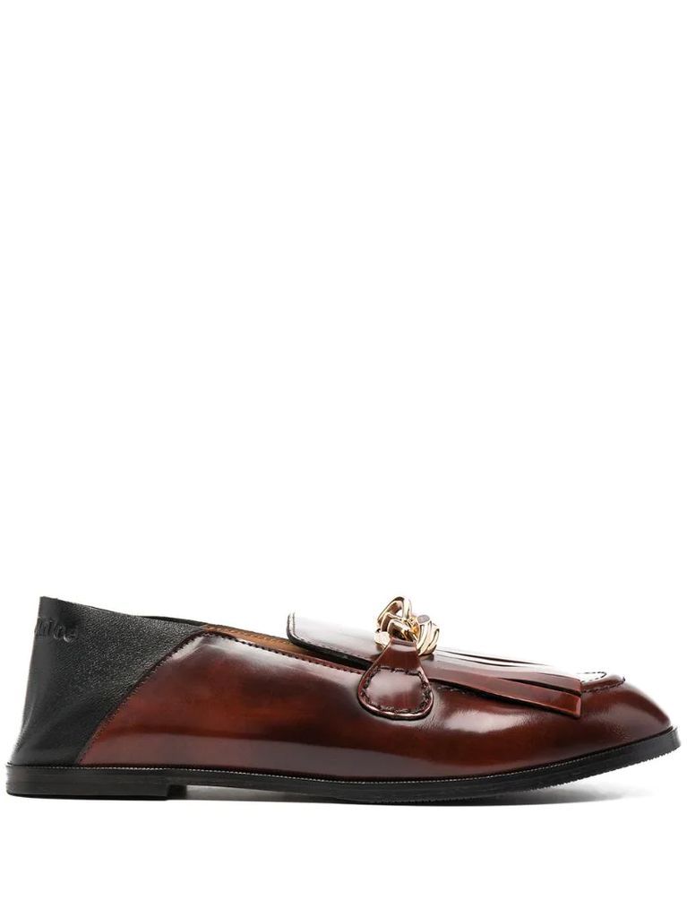 chain-link trim leather loafers