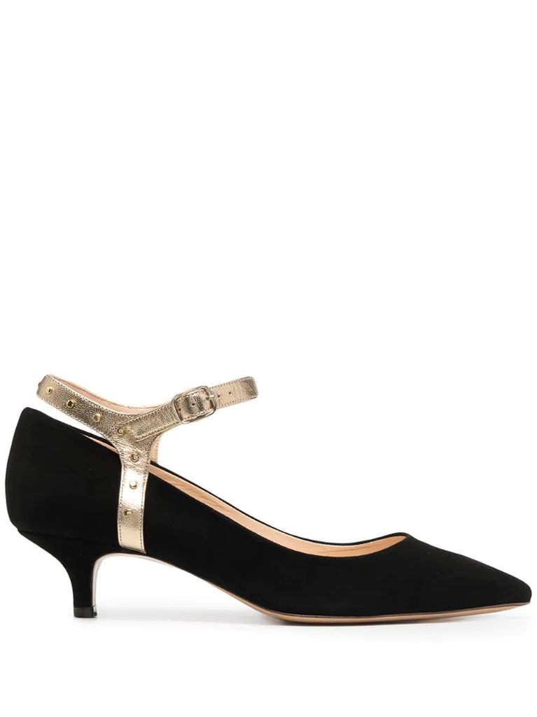 contrasting-strap pointed pumps