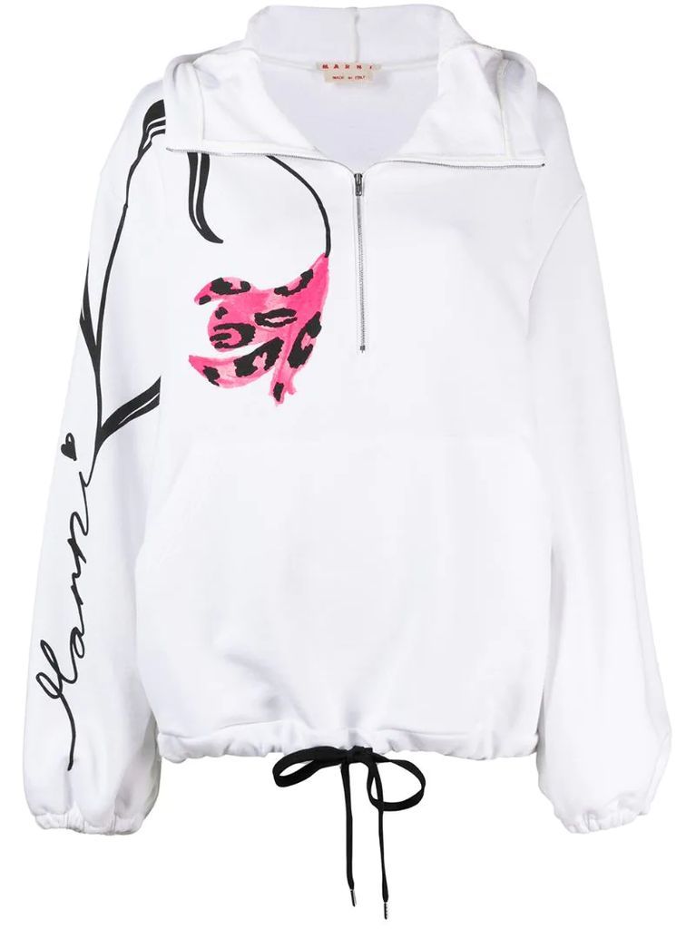 Leopard Flower half-zip hoodie