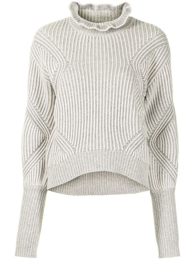 ruffle-neck ribbed-knit jumper
