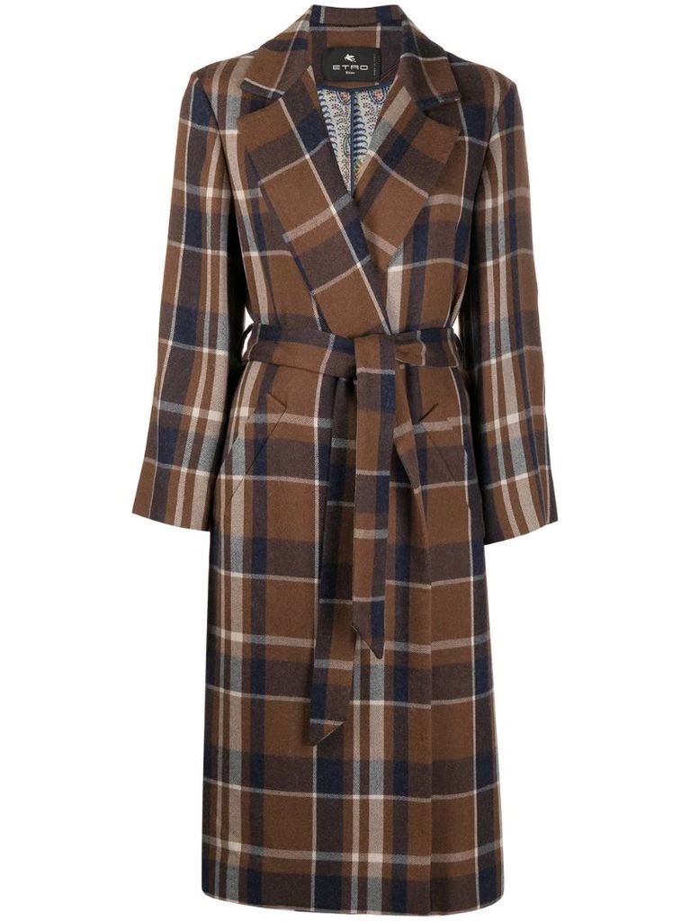 checked mid-length wool coat