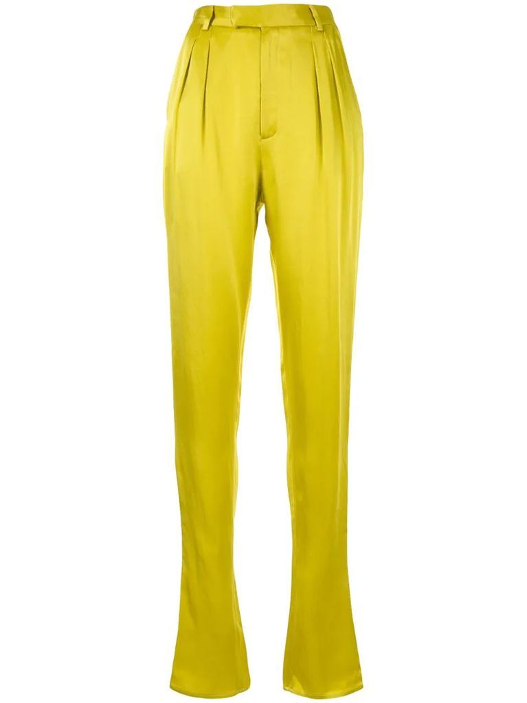 satin elongated pleated trousers