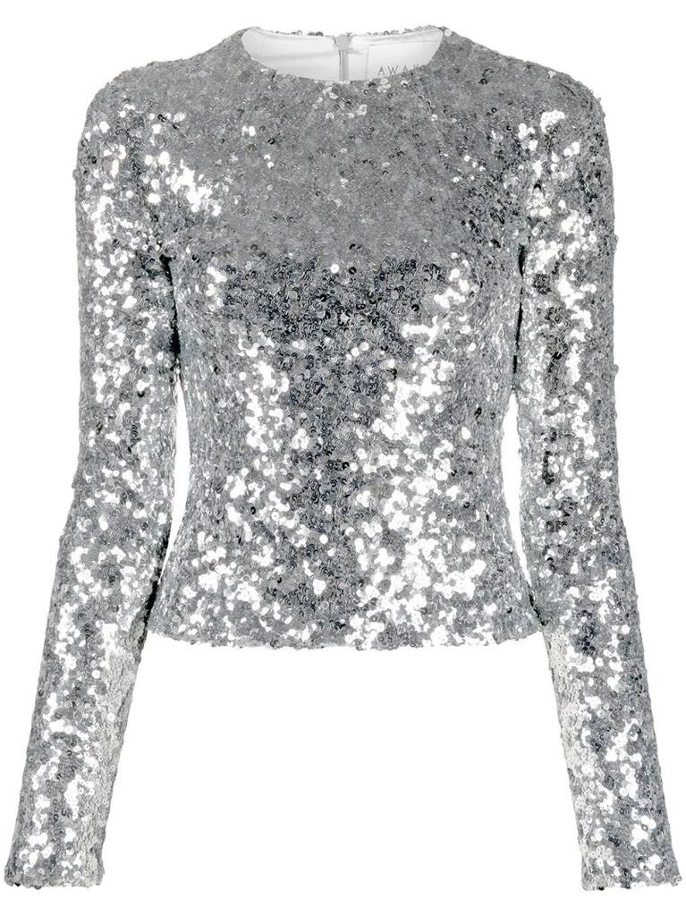 sequin-embellished long-sleeved blouse