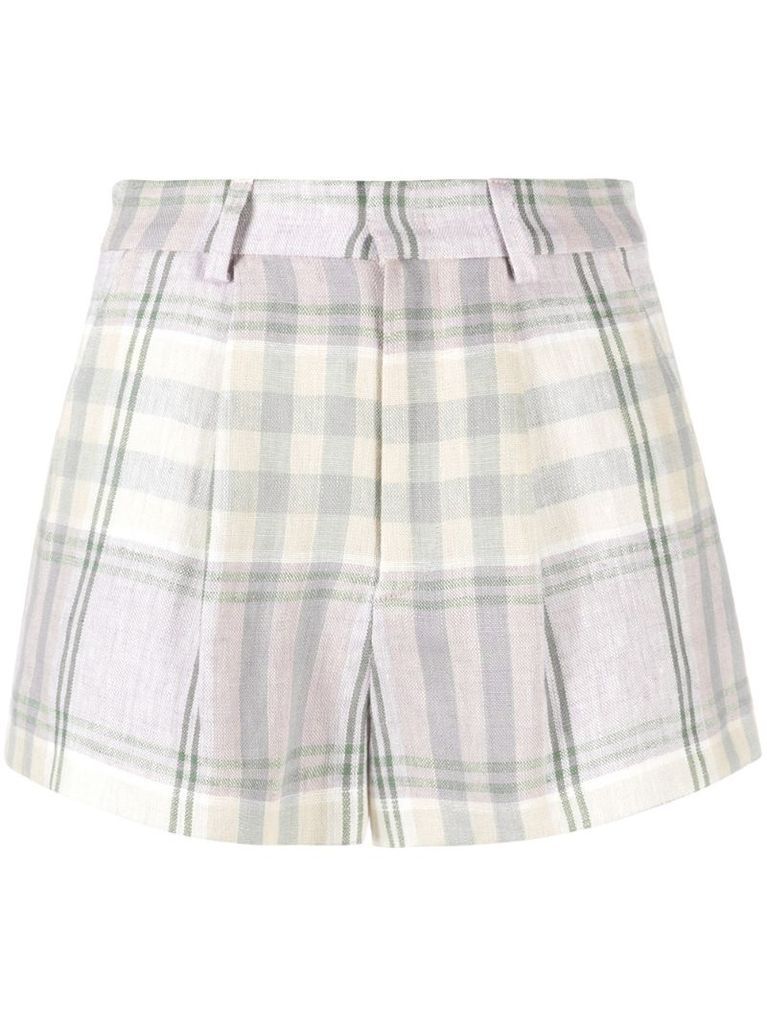 checked linen shorts