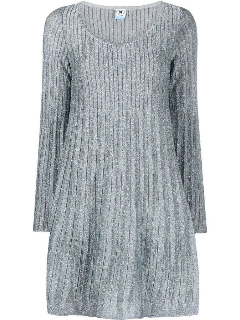 metallic-threaded long-sleeved ribbed dress