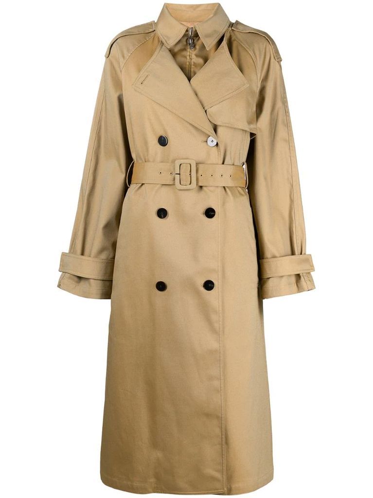 layered padded trench coat
