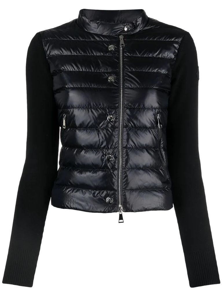 knitted-sleeve button-up padded jacket