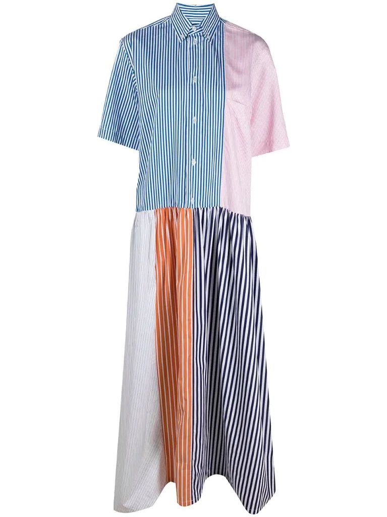 striped flared shirt dress