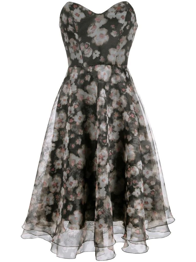 strapless floral-print dress