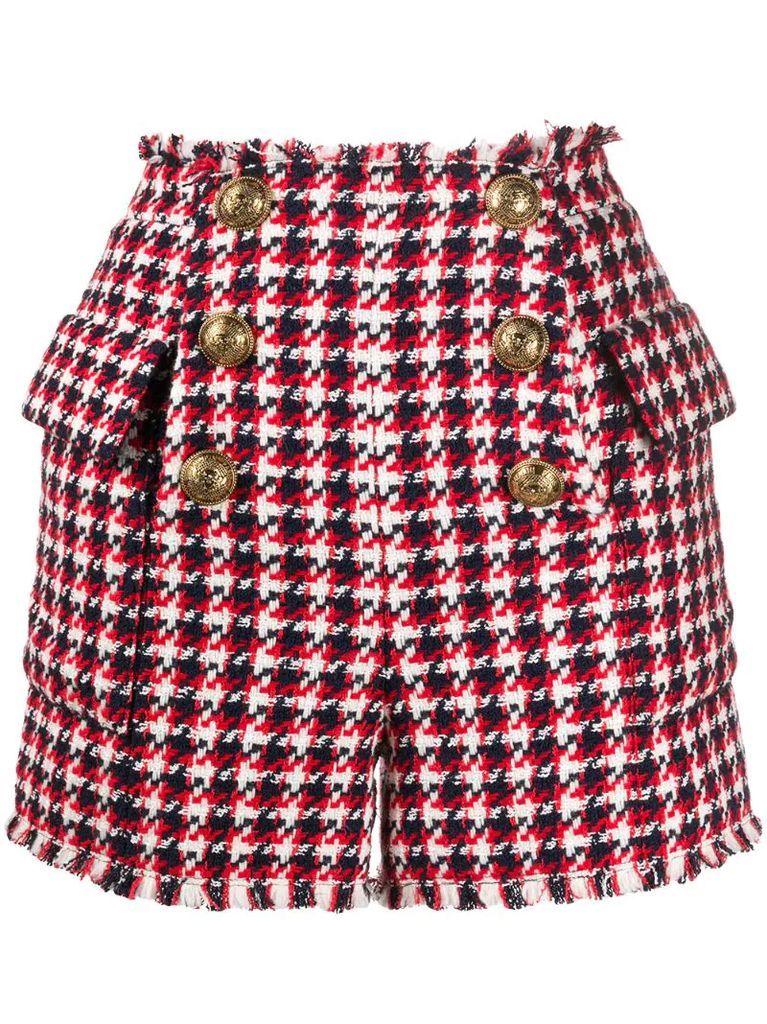 tweed houndstooth high-waisted shorts