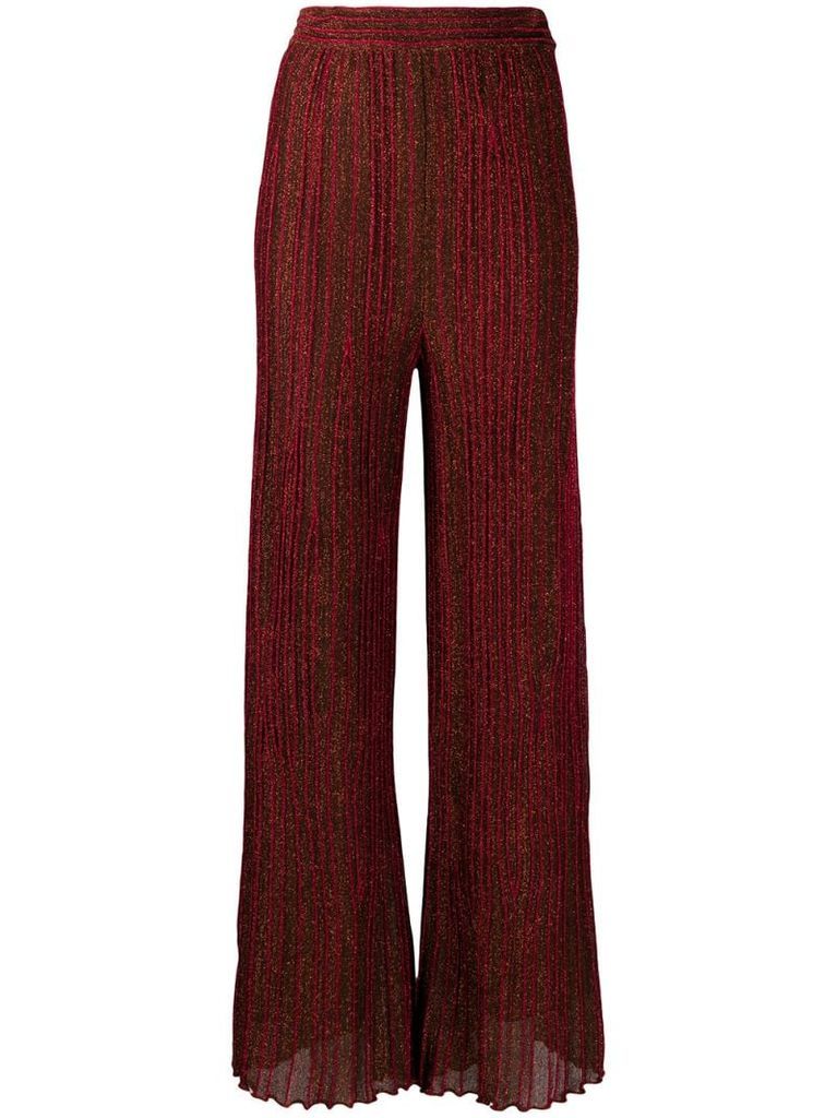 metallic plissé knit trousers