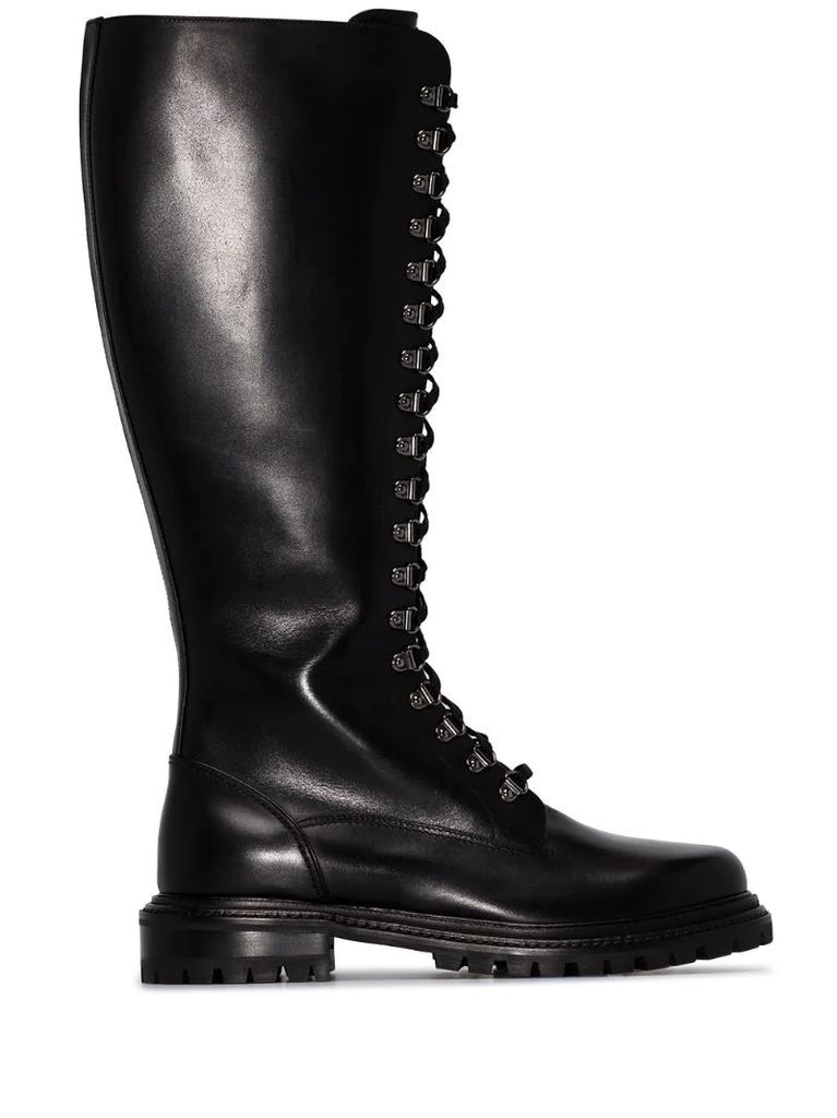 leather knee-high combat boots