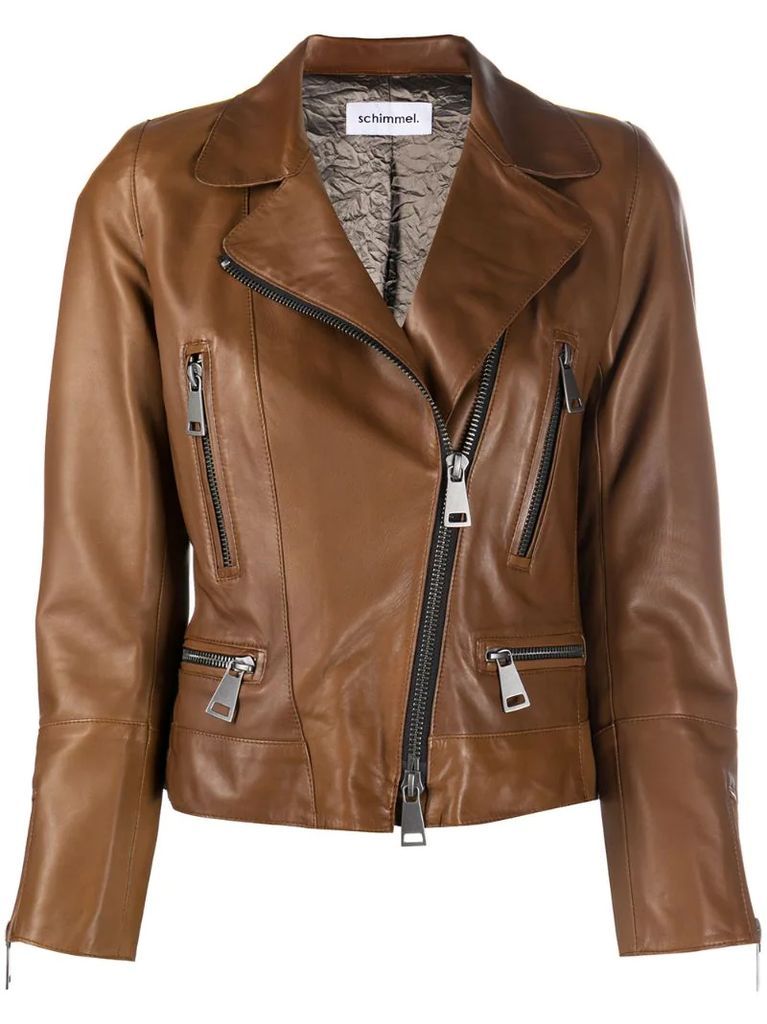 brown biker jacket