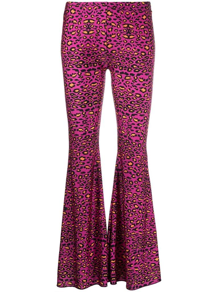 leopard print flared disco trousers