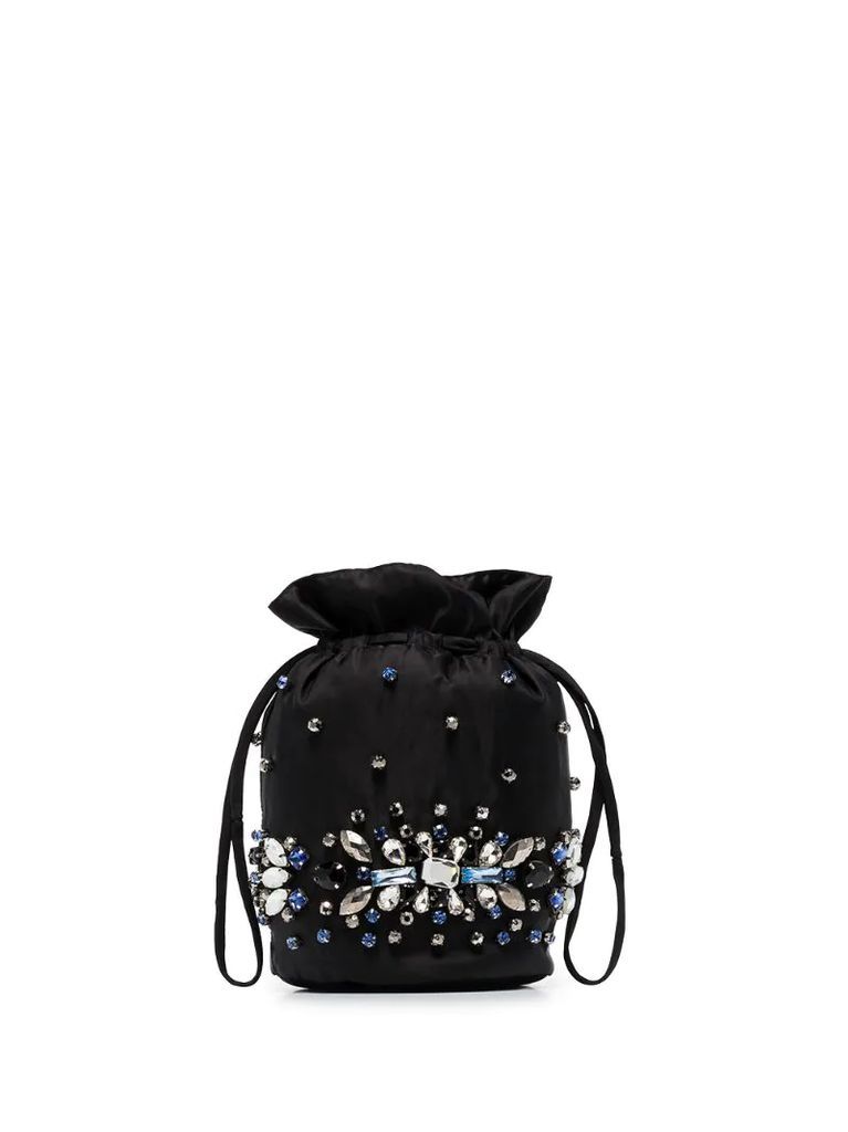 crystal-embellished drawstring bucket bag
