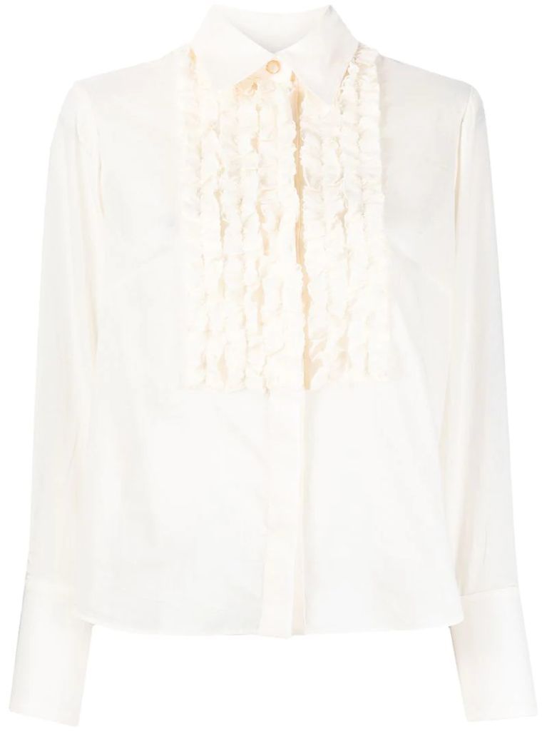 ruffled-bib cotton blouse