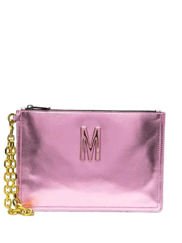 M metallic-effect clutch bag