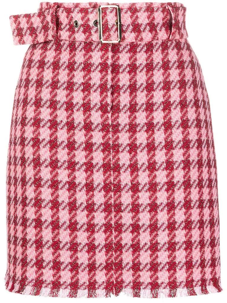 belted check-print mini skirt