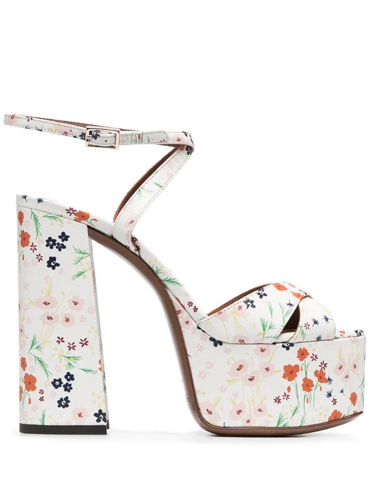 floral-print platform sandals