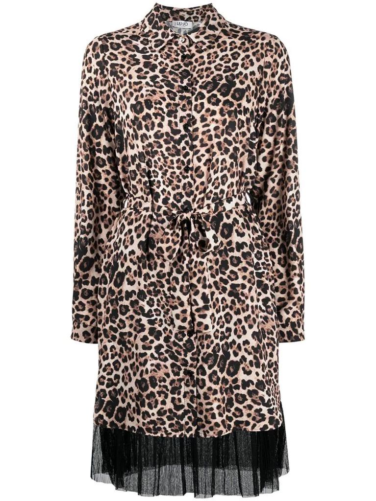leopard-print belted dress
