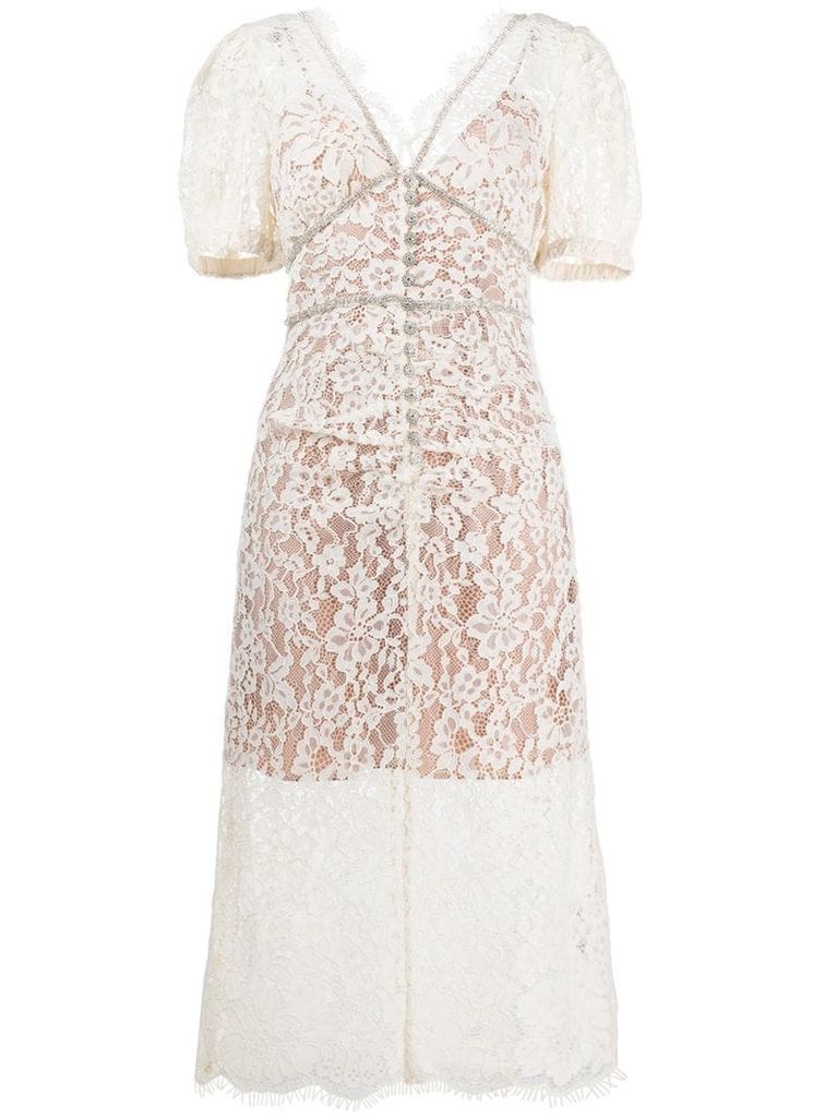 floral-lace fitted dress